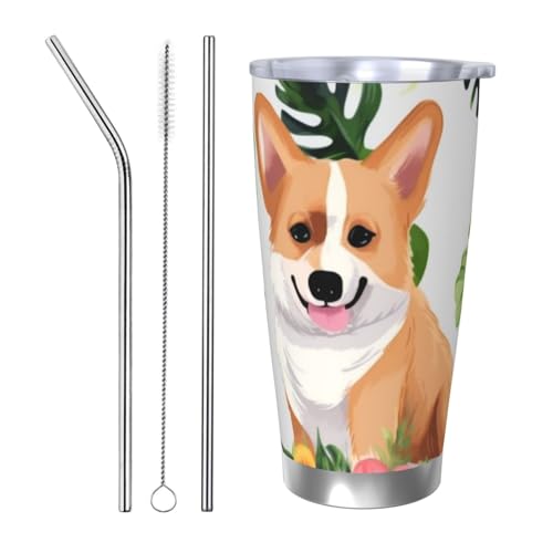 NBSKSDLK Tropische Blume und Corgi Tumbler aus Edelstahl, vakuumisoliert, Kaffeebecher mit Deckel und Strohhalm, doppelwandiger Reisebecher für heiß/kalt, auslaufsicherer Thermobecher für Zuhause NBSKSDLK Tropische Blume und Corgi Tumbler aus Edelstahl, vakuumisoliert, Kaffeebecher mit Deckel und Strohhalm, doppelwandiger Reisebecher für heiß/kalt, auslaufsicherer Thermobecher für Zuhause von NBSKSDLK