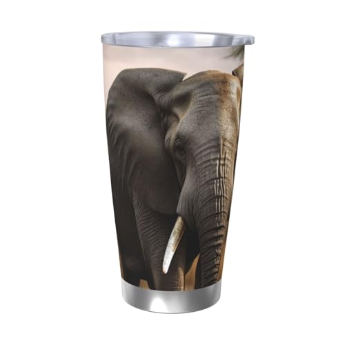 NBSKSDLK Tropischer afrikanischer Elefant, 590 ml, Edelstahl, vakuumisolierter Kaffeebecher mit Deckel und Strohhalm, doppelwandiger Reisebecher für heiß/kalt, auslaufsicherer Thermobecher für Zuhause von NBSKSDLK
