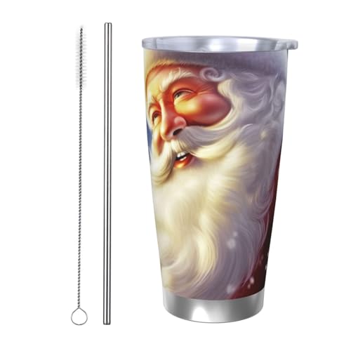 NBSKSDLK Weihnachtsmann-Becher aus Edelstahl, vakuumisoliert, mit Deckel und Strohhalm, doppelwandiger Reisebecher für heiß/kalt, auslaufsicherer Thermobecher für Zuhause, Büro, Auto, 590 ml von NBSKSDLK