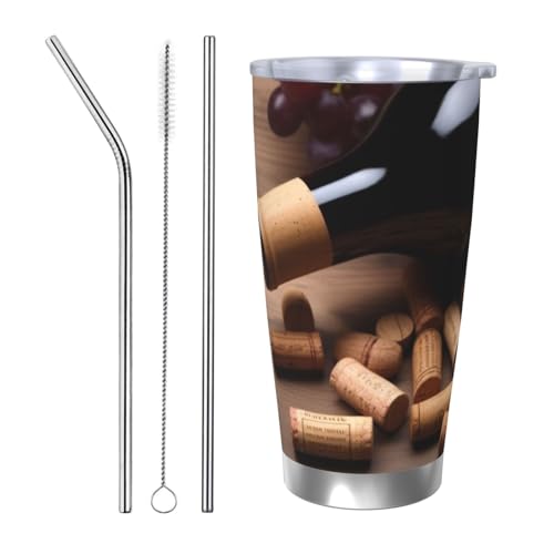 NBSKSDLK Weinflaschenkorken, Traubenbecher, Edelstahl, vakuumisoliert, Kaffeebecher mit Deckel und Strohhalm, doppelwandiger Reisebecher für heiß/kalt, auslaufsicherer Thermobecher für Zuhause, Büro NBSKSDLK Weinflaschenkorken, Traubenbecher, Edelstahl, vakuumisoliert, Kaffeebecher mit Deckel und Strohhalm, doppelwandiger Reisebecher für heiß/kalt, auslaufsicherer Thermobecher für Zuhause, Büro von NBSKSDLK