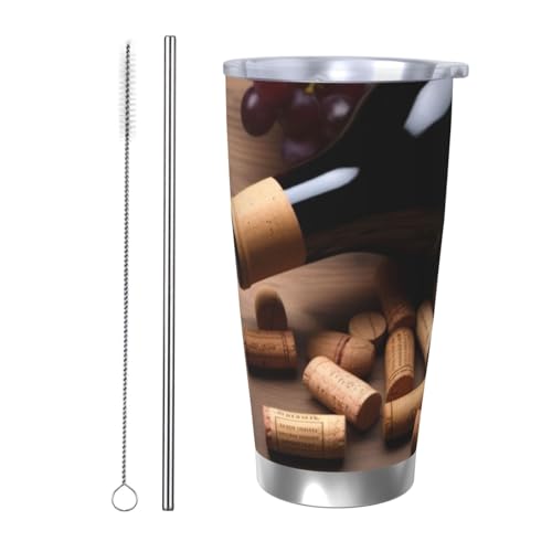 NBSKSDLK Weinflaschenkorken, Traubenbecher, Edelstahl, vakuumisoliert, Kaffeebecher mit Deckel und Strohhalm, doppelwandiger Reisebecher für heiß/kalt, auslaufsicherer Thermobecher für Zuhause, Büro NBSKSDLK Weinflaschenkorken, Traubenbecher, Edelstahl, vakuumisoliert, Kaffeebecher mit Deckel und Strohhalm, doppelwandiger Reisebecher für heiß/kalt, auslaufsicherer Thermobecher für Zuhause, Büro von NBSKSDLK