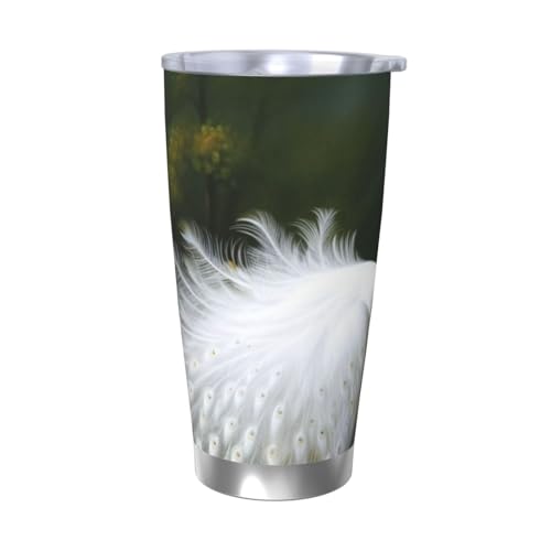 NBSKSDLK Weißer Pfauenbecher, Edelstahl, vakuumisoliert, Kaffeebecher mit Deckel und Strohhalm, doppelwandiger Reisebecher für heiß/kalt, auslaufsicherer Thermobecher für Zuhause, Büro, Auto NBSKSDLK Weißer Pfauenbecher, Edelstahl, vakuumisoliert, Kaffeebecher mit Deckel und Strohhalm, doppelwandiger Reisebecher für heiß/kalt, auslaufsicherer Thermobecher für Zuhause, Büro, Auto von NBSKSDLK