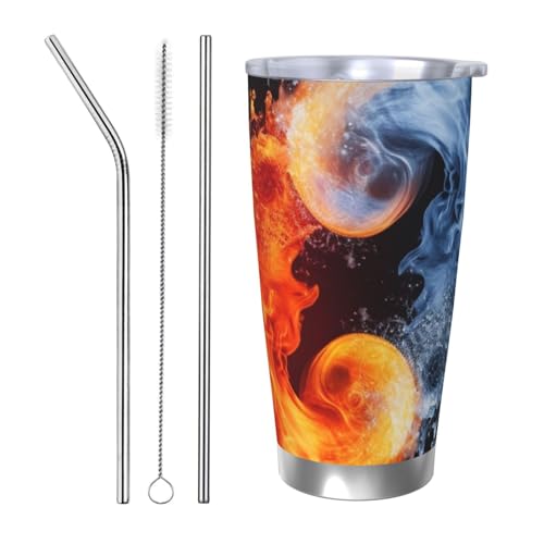 NBSKSDLK Yin Yang Feuer-Wasserbecher, Edelstahl, vakuumisoliert, Kaffeebecher mit Deckel und Strohhalm, doppelwandiger Reisebecher für heiß/kalt, auslaufsicherer Thermobecher für Zuhause, Büro, Auto NBSKSDLK Yin Yang Feuer-Wasserbecher, Edelstahl, vakuumisoliert, Kaffeebecher mit Deckel und Strohhalm, doppelwandiger Reisebecher für heiß/kalt, auslaufsicherer Thermobecher für Zuhause, Büro, Auto von NBSKSDLK