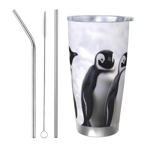 NBSKSDLK Young Penguins with Snow Tumbler 590.0 g, Stainless Steel Vacuum Insulated Coffee Tumbler with Lid and Straw, Double Wall Travel Mug for Hot / Cold, Spill-Proof Thermal Cup for Home Office von NBSKSDLK