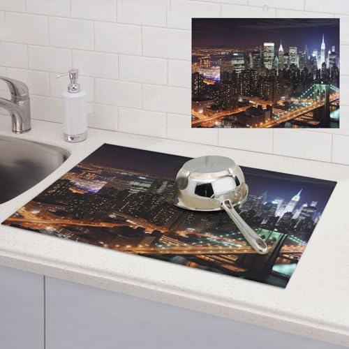 New York Night Abtropfmatte, super saugfähig, Mikrofaser, Abtropfmatte für Küchentheke, großes Geschirr, leicht zu reinigen, Mehrzweck-Abtropfmatte, 61 x 45 cm von NBSKSDLK