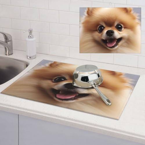Niedliche Pomeranian Abtropfmatte, super saugfähig, Mikrofaser, Abtropfmatte für Küchentheke, großes Geschirr, leicht zu reinigen, Mehrzweck-Abtropfmatte, 61 x 45,7 cm von NBSKSDLK