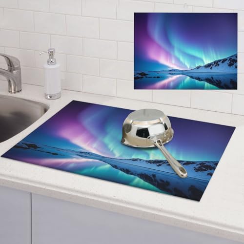 Northern Lights Abtropfmatte, super saugfähig, Mikrofaser, Abtropfmatte für Küchentheke, großes Geschirr, leicht zu reinigen, Mehrzweck-Abtropfmatte, 61 x 45,7 cm von NBSKSDLK