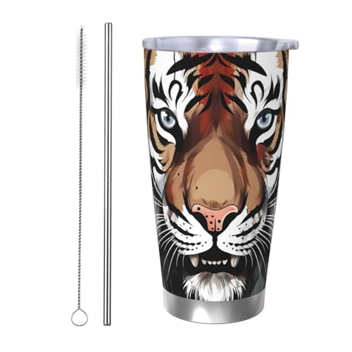 Schwarzer und weißer Doodle Tiger Tumbler aus Edelstahl, vakuumisoliert, Kaffeebecher mit Deckel und Strohhalm, doppelwandiger Reisebecher für heiß/kalt, auslaufsicherer Thermobecher für Zuhause, Büro Schwarzer und weißer Doodle Tiger Tumbler aus Edelstahl, vakuumisoliert, Kaffeebecher mit Deckel und Strohhalm, doppelwandiger Reisebecher für heiß/kalt, auslaufsicherer Thermobecher für Zuhause, Büro von NBSKSDLK