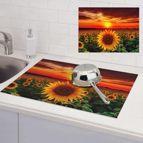 Sunset Sonnenblumen-Abtropfmatte, super saugfähig, Mikrofaser, Abtropfmatte für Küchentheke, großes Geschirr, leicht zu reinigen, Mehrzweck-Abtropfmatte, 61 x 45,7 cm von NBSKSDLK