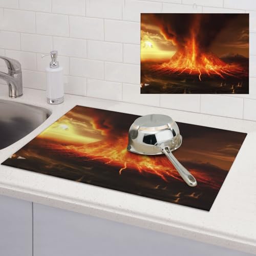 Volcano Abtropfmatte, super saugfähig, Mikrofaser, Abtropfmatte für Küchentheke, großes Geschirr, leicht zu reinigen, Mehrzweck-Abtropfmatte, 61 x 45,7 cm von NBSKSDLK
