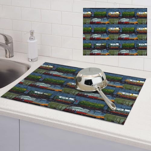 train Cars Abtropfmatte, super saugfähig, Mikrofaser, Abtropfmatte für Küchentheke, großes Geschirr-Pad, leicht zu reinigen, Mehrzweck-Abtropfmatte, 61 x 45,7 cm von NBSKSDLK