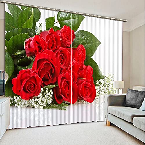 Blumenstrauß Aus Roten Rosen 3D Vorhänge Fenster Verdunkelung Luxus Für Schlafzimmer Wohnzimmer Verdunkelungsvorhänge Fensterläden Vorhänge (B) 400×(H) 270cm von NBVGHJ