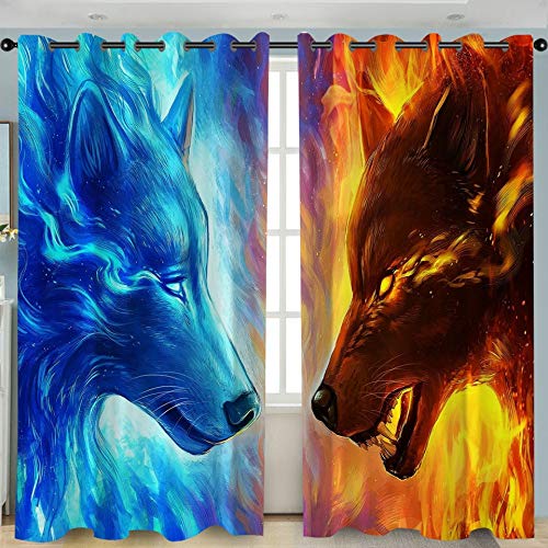 NBVGHJ 3D Fenstervorhänge Wolf Druck für Wohnzimmer Tiere Bettwäsche Zimmer Wohnkultur Tapisserie Wand Teppich Vorhänge Cotinas (B) 120 × (H) 150cm von NBVGHJ