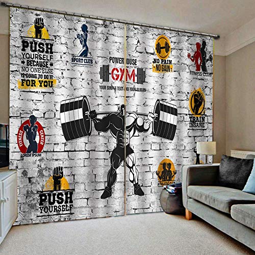 NBVGHJ Personalisieren Sie Moderne Benutzerdefinierte Größe 3D Verdunkelungsvorhänge Fitness Gewichtheben Für Das Schlafzimmer Druck Gym Wand Fenster Vorhang Dekor (B) 180 × (H) 200 cm von NBVGHJ