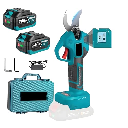 Akku Astschere für Makita Akku 18V, 4 Stufen Verstellbar Max 30 mm Akku Gartenschere mit LCD Anzeige Bürstenlosen Motor Elektrische Gartenschere zum Baumschneiden (Blau mit 2 Batterie) von NBVNBV