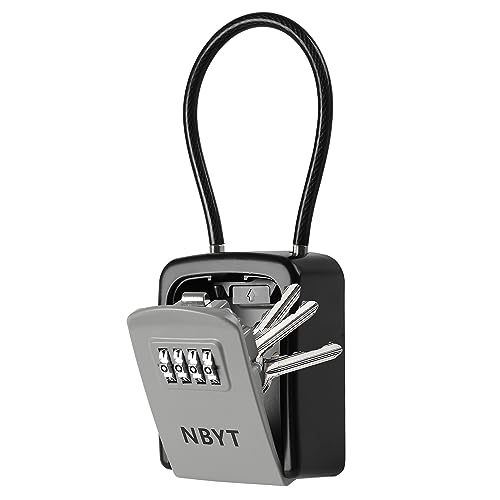 NBYT Tragbarer Schlüsselkasten mit Zahlenschloss, für Hausschlüssel, um einen Schlüssel draußen zu verstecken, wasserdichter Schlüsselsafe (kleine Größe mit Stahlseil) von NBYT