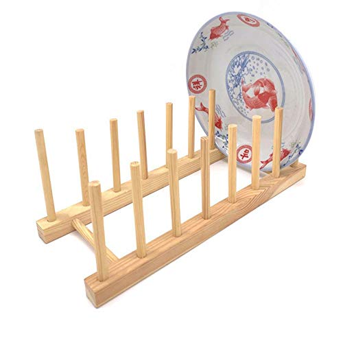 NC Bambus Holz Geschirrkorb Holz Küchenablage Gestell für Geschirrplatte Schüssel Tasse Aufbewahrungshalter Stand Küchenschrank Organizer für Geschirr/Teller/Schüssel/Tasse/Topfdeckel von NC