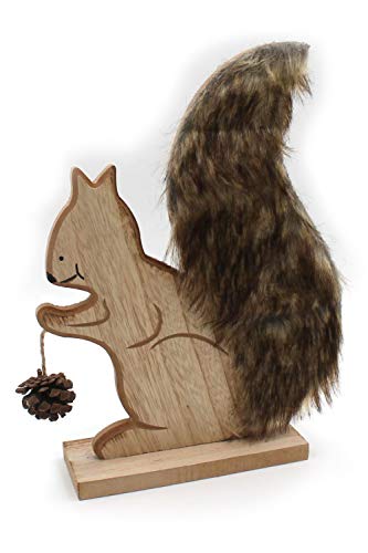 NC Holz-Figur Eichhörnchen mit Fell und Tannenzapfen, M 27,5cm, Größenauswahl möglich, Deko-Figur Herbst von NC