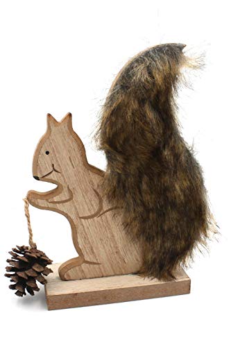 NC Holz-Figur Eichhörnchen mit Fell und Tannenzapfen, S 19cm, Größenauswahl möglich, Deko-Figur Herbst von NC