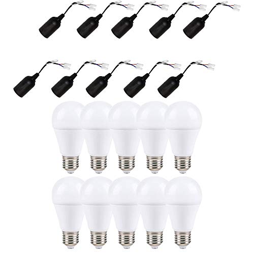 NCC-Licht 10 x Set Baufassung Lampenfassung Renovierfassung E27 mit LED Leuchtmittel Birne 12W matt 1155lm warmweiß und Steckklemme von NCC-Licht