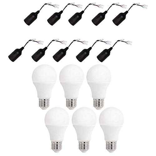 NCC-Licht 10 x Baufassung Lampenfassung Renovierfassung E27 schwarz mit Steckklemme + 6 x LED Leuchtmittel Birne A60 17W = 140W E27 matt 2400lm Warmweiß von NCC-Licht