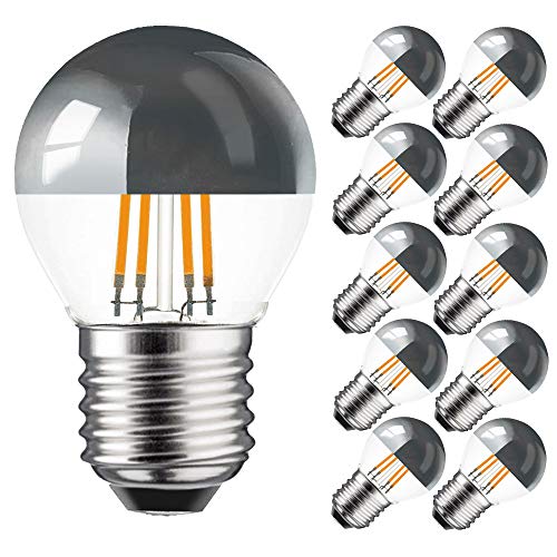 NCC-Licht 10 x LED Filament Leuchtmittel Tropfen 4W = 40W E27 Kopfspiegel Silber Glühfaden warmweiß 2700K retrofit Nostalgie von NCC-Licht