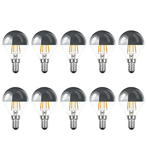 NCC-Licht 10 x LED Filament Tropfen 4 Watt = 40 Watt E14 Kopfspiegel Silber KVS P45 Glühfaden warmweiß 2700K Retrofit von NCC-Licht