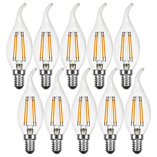 NCC-Licht 10 x LED Filament Windstoß Kerze 4W = 40W E14 klar Glühlampe Glühbirne extra warmweiß 2200K von NCC-Licht