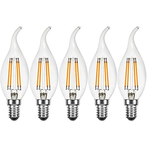 NCC-Licht 5 x LED Filament Windstoß Kerze 4W = 40W E14 klar Glühlampe Glühbirne extra warmweiß 2200K von NCC-Licht