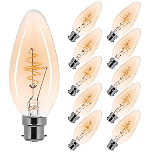 NCC-Licht 10 x LED Spiral Filament Leuchtmittel Kerze 2,5W B22 Gold extra warmweiß 2000K von NCC-Licht