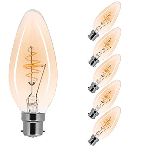 NCC-Licht 5 x LED Spiral Filament Leuchtmittel Kerze 2,5W B22 Gold extra warmweiß 2000K von NCC-Licht