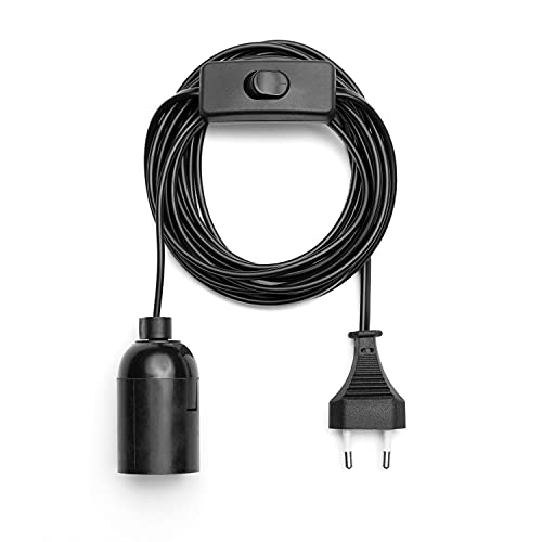 Lampenfassung max. 60W E27 Schwarz 3,5m Kabel mit Stecker & Schalter von NCC-Licht