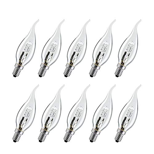 NCC-Licht 10 + 2 Stück Halogen Leuchtmittel Windstoßkerze E14 28W = 34W E14 klar warmweiß 2900K dimmbar, Kerzenlampe für Kronleuchter von NCC-Licht