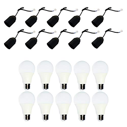 NCC-Licht 10 x Baufassung Lampenfassung Renovierfassung E27 schwarz + 10 x Leuchtmittel LED 9W = 60W E27 matt 820lm warmweiß 3000K von NCC-Licht