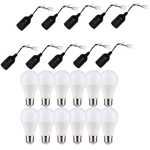 10 x Baufassung Lampenfassung Renovierfassung E27 schwarz mit Steckklemme + 12 x LED Birne A60 9W E27 matt 820lm von NCC-Licht