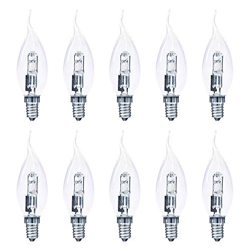 NCC-Licht 10 x Halogen Leuchtmittel Windstoßkerze E14 20W = 27W E14 klar warmweiß 2900K dimmbar, Kerzenlampe für Kronleuchter von NCC-Licht