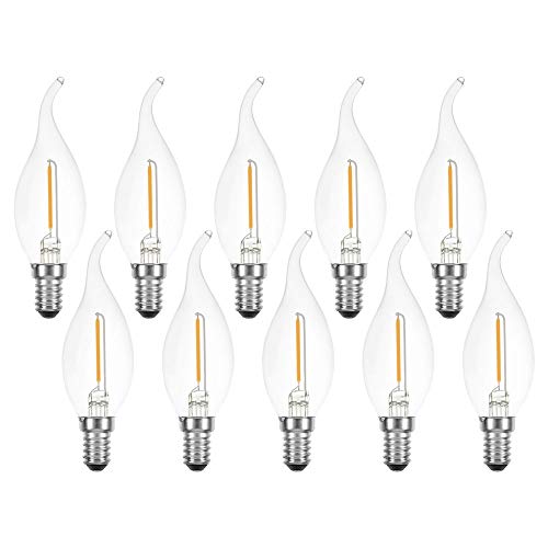 NCC-Licht 10 x LED Filament Kerze Windstoß 1W fast wie 15W klar E14 120lm Glühlampe Fadenglühbirne warmweiß 2700K von NCC-Licht