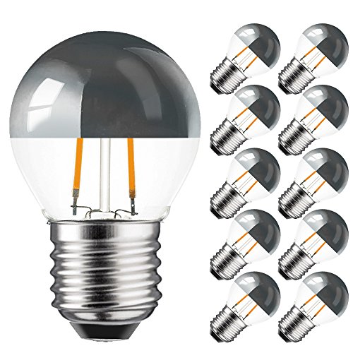 NCC-Licht 10 x LED Filament Tropfen Leuchtmittel Lampe 2W = 25W E27 Kopfspiegel Silber P45 Glühfaden extra Warmweiß 2200K von NCC-Licht