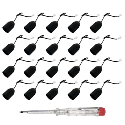 NCC-Licht 20 x E27 Lampenfassung schwarz - Baufassung mit Zugentlastung für Baustelle, DIY Leuchten und Pendelleuchten - max. 60W Leistungsaufnahme - inkl. Spannungsprüfer von NCC-Licht