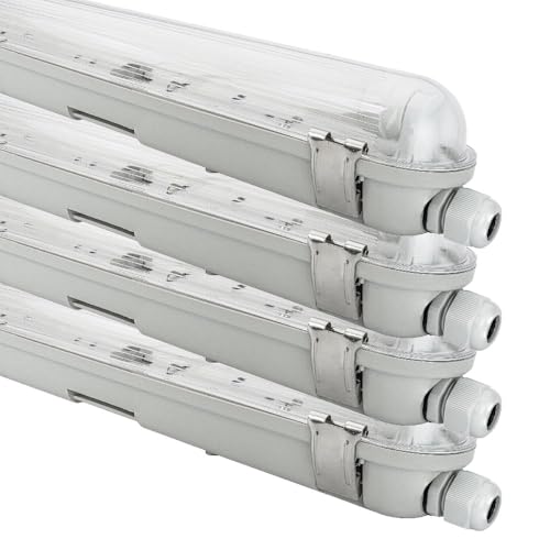 NCC-Licht 4 x LED Feuchtraumleuchte Wannenleuchte 150cm IP65 22W T8 2200 Lumen 4000K Neutralweiß durchgangsverdrahtet, Deckenlampe für Keller Werkstatt Garage von NCC-Licht