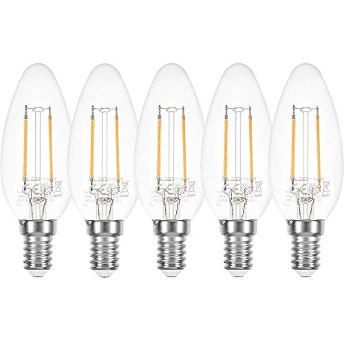 NCC-Licht 5 x LED Filament Leuchtmittel Kerzen 2W fast 25W E14 klar warmweiß 2700K (2 Watt klar, 5 Stück) von NCC-Licht