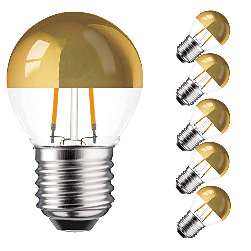 NCC-Licht 5 x LED Filament Leuchtmittel Tropfen 2W = 25W E27 Kopfspiegel Gold Glühfaden extra Warmweiß 2200K retrofit Nostalgie von NCC-Licht