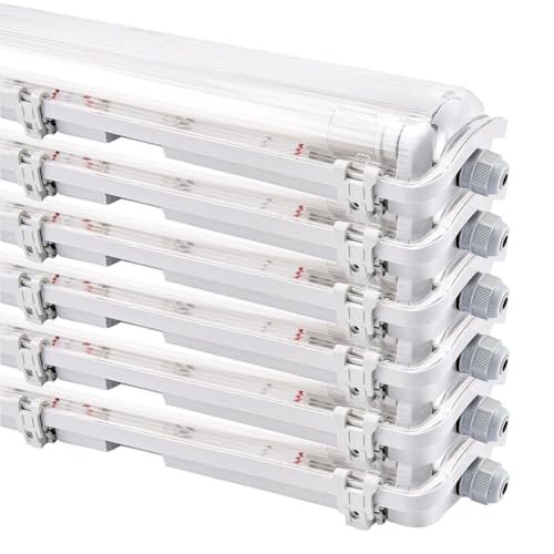 NCC-Licht 6 x LED Feuchtraumleuchte Eco Wannenleuchte 120cm 2 x 18W T8 Röhre 3600lm Neutralweiß 4000K IP65 von NCC-Licht