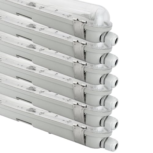 NCC-Licht 6 x LED Feuchtraumleuchte Wannenleuchte 120cm IP65 1 x 18W T8 4000K Neutralweiß durchgangsverdrahtet, Deckenlampe für Keller Werkstatt Garage mit Sensor von NCC-Licht
