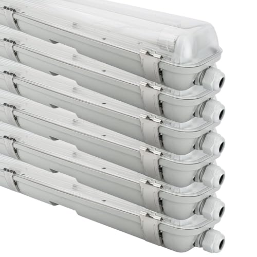 NCC-Licht 6 x LED Feuchtraumleuchte Wannenleuchte 120cm IP65 2 x 18W T8 4000K Neutralweiß durchgangsverdrahtet, Deckenlampe für Keller Werkstatt Garage mit Sensor von NCC-Licht
