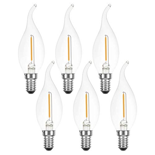 NCC-Licht 6 x LED Filament Leuchtmittel Windstoß Kerze 1W = 15W E14 klar 822 extra warmweiß 2200K von NCC-Licht
