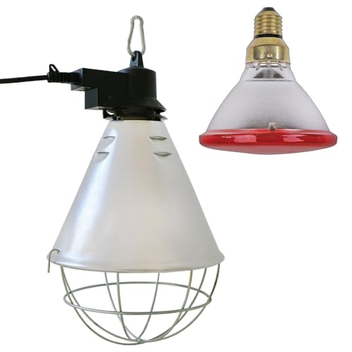 NCC-Licht Aufzuchtleuchte Wärmelampe Wärmestrahler Infrarot Rotlicht PAR38 100W Rot für Tiere Hühner Ferkel Schutzkorb 5m Kabel & Stecker von NCC-Licht