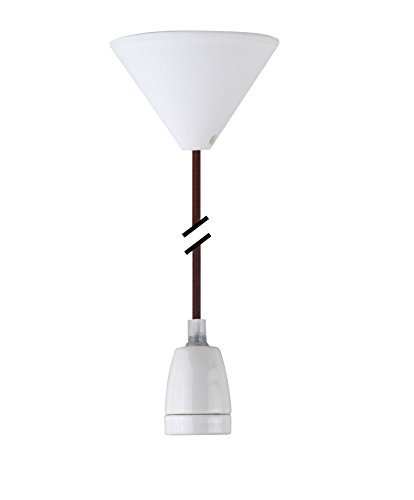 NCC-Licht Design Pendelleuchte Textilkabel E27 Keramik Fassung Weiß & weißem Baldachin (braun) von NCC-Licht
