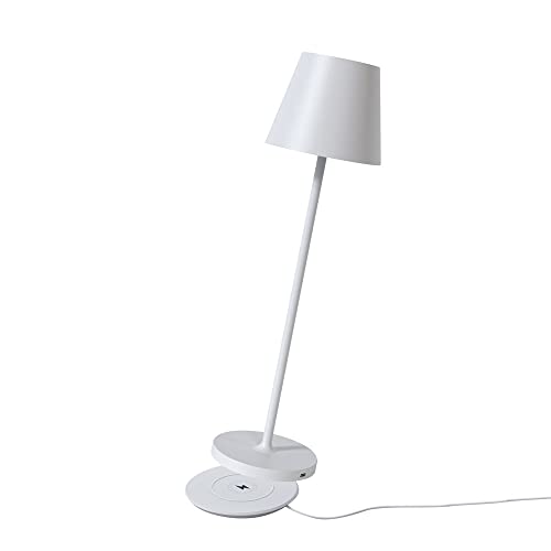 NCC-Licht LED Akku Tischleuchte Weiß IP54 Indoor & Outdoor 2,2 Watt 190 Lumen Warmweiß 2700K mit induktiver Ladestation und Touch-Dimmer von NCC-Licht