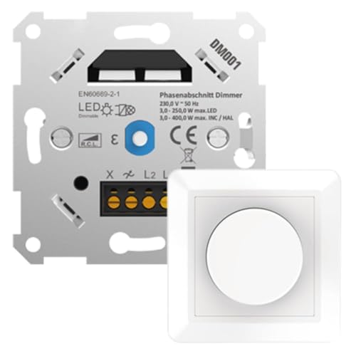 NCC-Licht Universaldimmer Weiß für LED 3-250W und Halogen 3-400W, Unterputz Drehdimmer für Lichtschalter von NCC-Licht